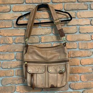 Fossil Women's Leather Morgan‎ Top Zip Traveler Crossbody Messenger Purse Bag